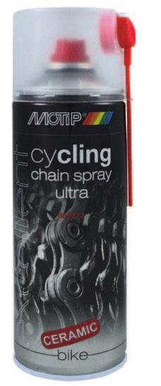 Extremely suitable for chains and gear wheels of racing, cross and mountain bikes. For heavy circumstances we advise to use MoTip Cycling Chain Spray Ultra.