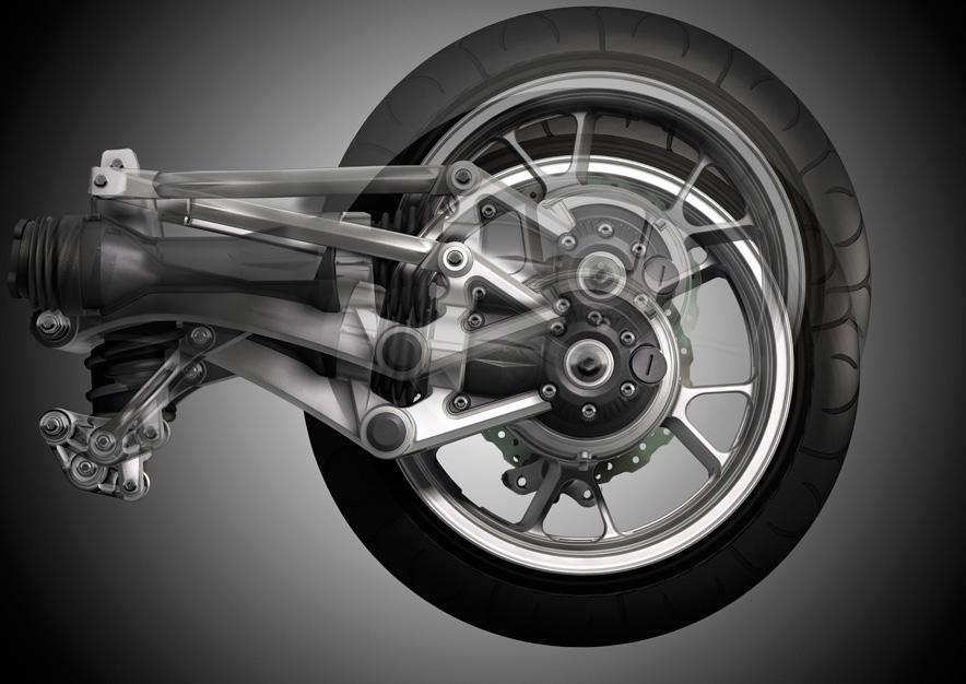 SUPERSPORT PERFORMANCE MAINTAINED FROM PREDECESSOR Tetra-Lever Rear Suspension * The Tetra-Lever rear suspension is supported at four points on the left and right side and mounts to Kawasaki s unique