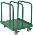 Removable plastic basket for carrying tools. Detachable center bar for moving bulky items like tables and partitions.