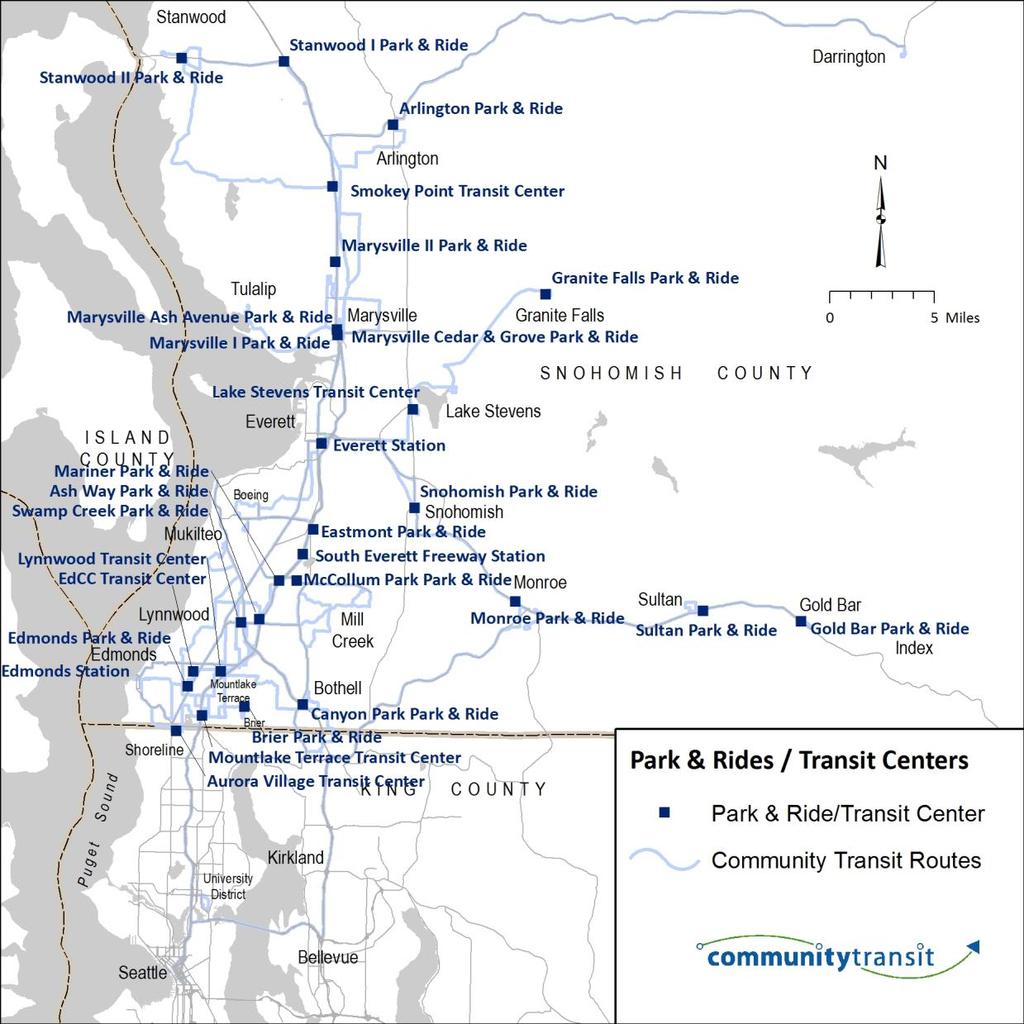 FACILITIES The tables and maps that follow provide the name, location and size of park & rides, transit centers and