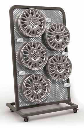 Chevrolet Wheel Display Buick/GMC Wheel Display Features: 5-fixed mounting brackets and studs to hold 22" wheels 25 additional studs to display all lug nuts on each wheel (Note: wheels and lugs are