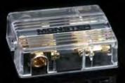 Includes Snap-In mounting base. Accepts AGU fuses up to 60 amps 24kt gold-plated Solid Brass AGU Fuse Blocks. Sold each.