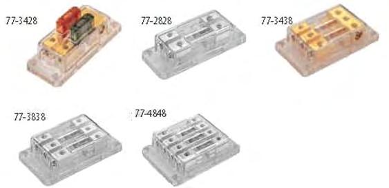 24kt Gold-Plated Solid Brass Maxi Fuse/Distribution Blocks 77-3428 2-Position Maxi Fuse Block. (3) 4 gauge inputs; (2) 8 gauge outputs.