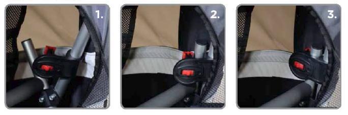 While holding the upper frame in the raised position, pull the seat frame (A) back and