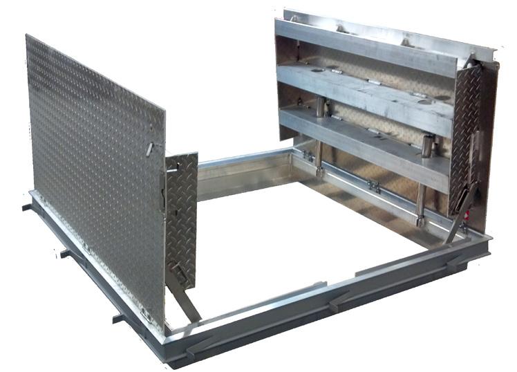 BFDDH: Drainable, H20 Specifications Load: H20 wheel load for infrequent, off street traffic Material: Aluminum ¼, Mill finish with epoxy on exterior frame Steel 3/16, Primed gray powder coat Type