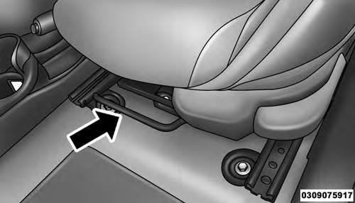 92 UNDERSTANDING THE FEATURES OF YOUR VEHICLE Forward/Rearward Adjustment The adjusting bar is located at the front of the seats, near the floor.