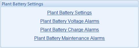 4.11 PLANT BATTERY SETTINGS Edit Configuration DC Settings The Plant Battery Settings page is subdivided into smaller sections. Select the required section with the mouse. 4.11.1.1 PLANT BATTERY SETTINGS Type the value or click the up and down arrows to change the settings Click and drag to change the setting.