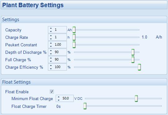 The rate setting for charging the Plant battery, See Charging Scheme Information elsewhere in this manual This is the percentage the battery discharges before the battery starts to start to charge.