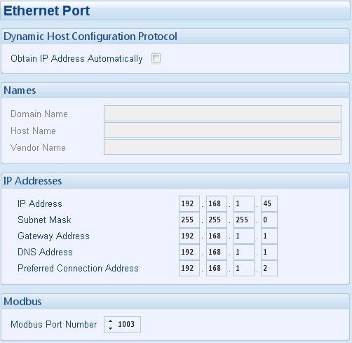Edit Configuration - Communications 4.13.5 ETHERNET PORT NOTE: Consult the network administrator of the host network before changing these settings.