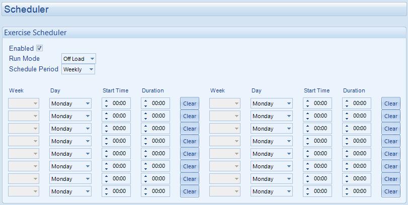 Edit Configuration - Scheduler 4.14 SCHEDULER The Exercise Scheduler is used to give up to 16 scheduled runs.