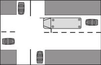 roadway and the bus moves again. In illustration, the shaded vehicle must stop and remain stopped until all children are clear of the roadway and the bus moves again.