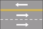 On three-lane roads with traffic moving in both directions, road markings indicate when drivers may use the center lane for making left turns or for passing.