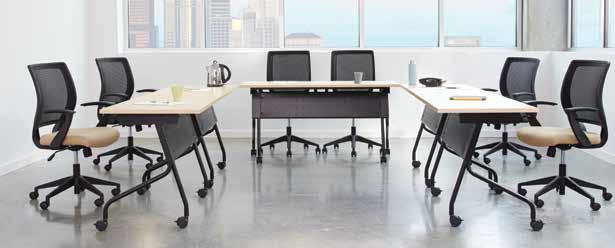 Easily convert from training to classroom to conference room configuration. Tables also fold/nest for space savings when not in use.