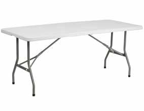 5" - 32"H tables & presentation Plastic Blow Mold Folding Tables Available in Pebble White Top with Charcoal Legs.
