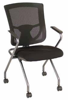 25 H List $419 Agenda Nesting Chair with Arms Model No. 3094T Stocked in Black Back with Orange, Green, Red, Blue or Black Fabric Seat on a Titanium Frame. Overall: 22.