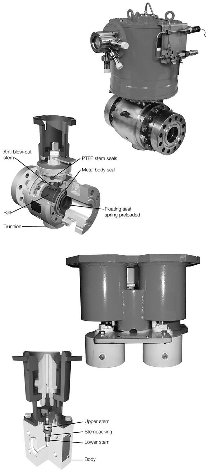 BALL VALVES: Single Isolation Top entry and side entry options Body cavity self relieving seats (Double piston effect seats optional) Double barrier PTFE stem seals Spring energized seats Soft and