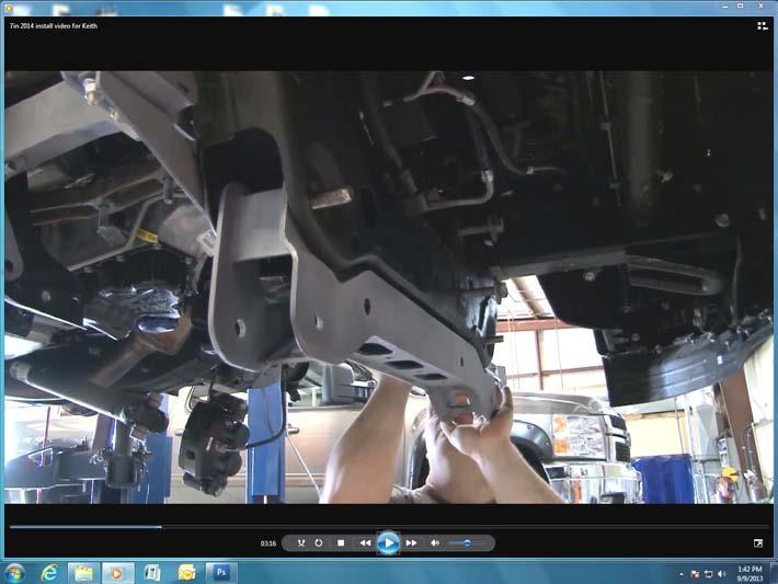 33. Install the front cross-member using the supplied 5/8 x 5.0 bolts, washers, nut.