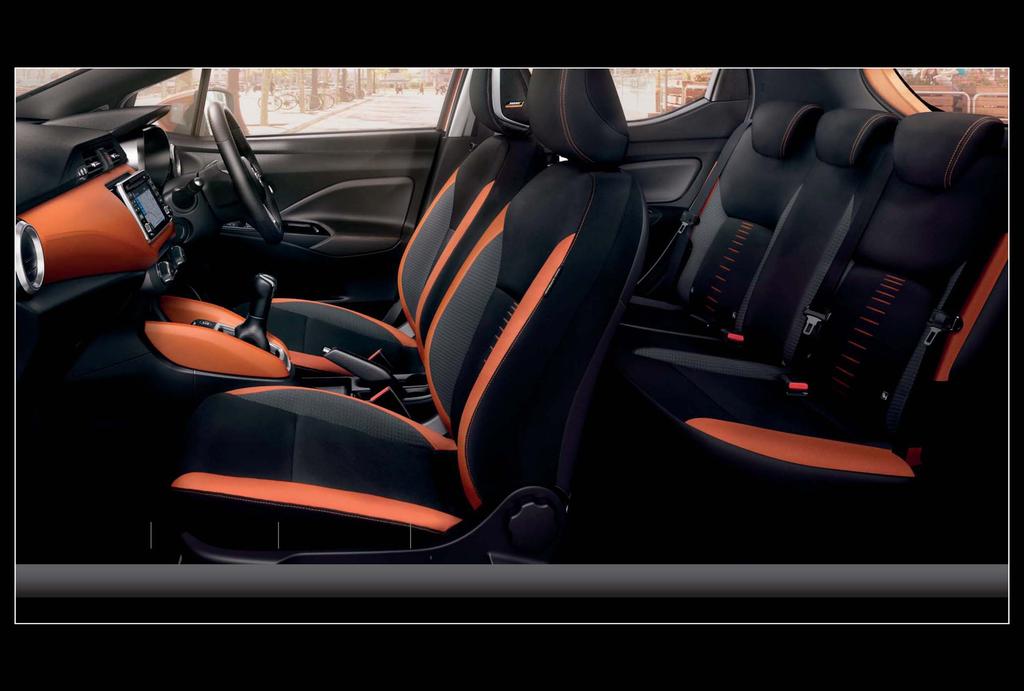 Headroom Front: 104mm / Rear: 28mm Legroom Front: 1097mm / Rear: 744mm Shoulder room Front: 1360mm / Rear: 1340mm SPACE FOR YOURSELF AND MORE NEW MICRA is designed for living to the full.