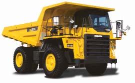 Supplementary steering and secondary brake Three-mode hydropneumatic suspension (Automatic suspension) (Option) MAXIMUM GVW 69280 kg 152,740 lb Reliability Features Komatsu components High-rigidity