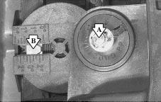 Headlamp Horizontal Aiming Turn the horizontal aiming screw (A) until the indicator (B) is lined up with zero.