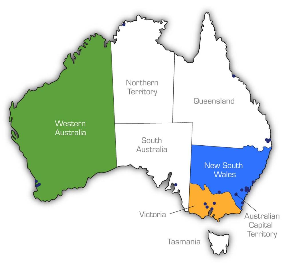 Locations in Australia State Number of People NSW 1795 VIC 1126 WA 161 Major Locations Garden Island