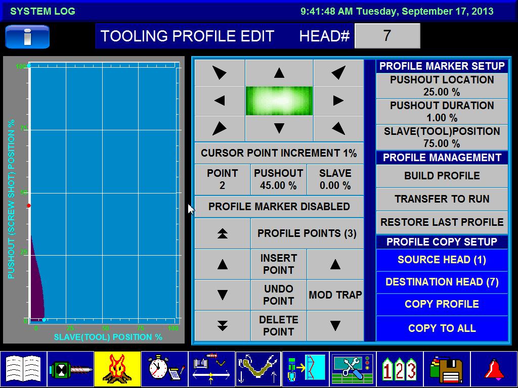 Generating a profile by using the Tooling Profile Edit screen in the Compact Logix system is also