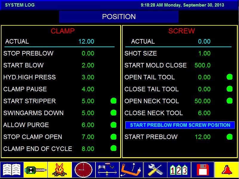 The B&R screen also includes controls for clamp speed