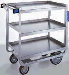 Stainless Steel Utility Carts Stainless steel angled U shaped frame provides strength Rugged 18 gauge reinforced stainless steel shelves