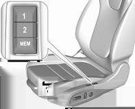 Storing memory position Adjust driver's seat to desired position. Press and hold MEM and 1 or 2 simultaneously until a chime sounds.