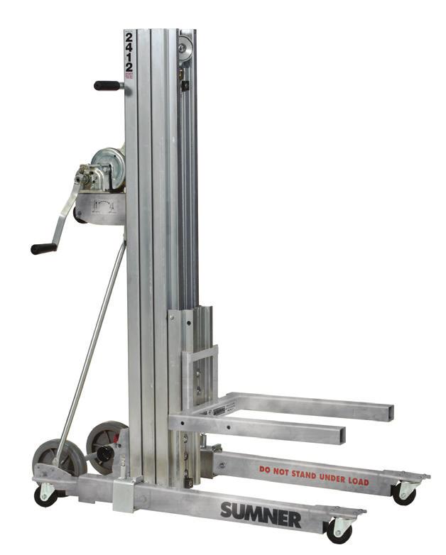 MATERIAL + CONTRACTOR LIFTS SUMNER/EL 405 400 lbs lift capacity 53 inch lift height 24 x 28 inch lifting tray SUMNER/2615 1,100 lbs up to 16-1/2 ft Travels through doorways Lifting eye for crane use