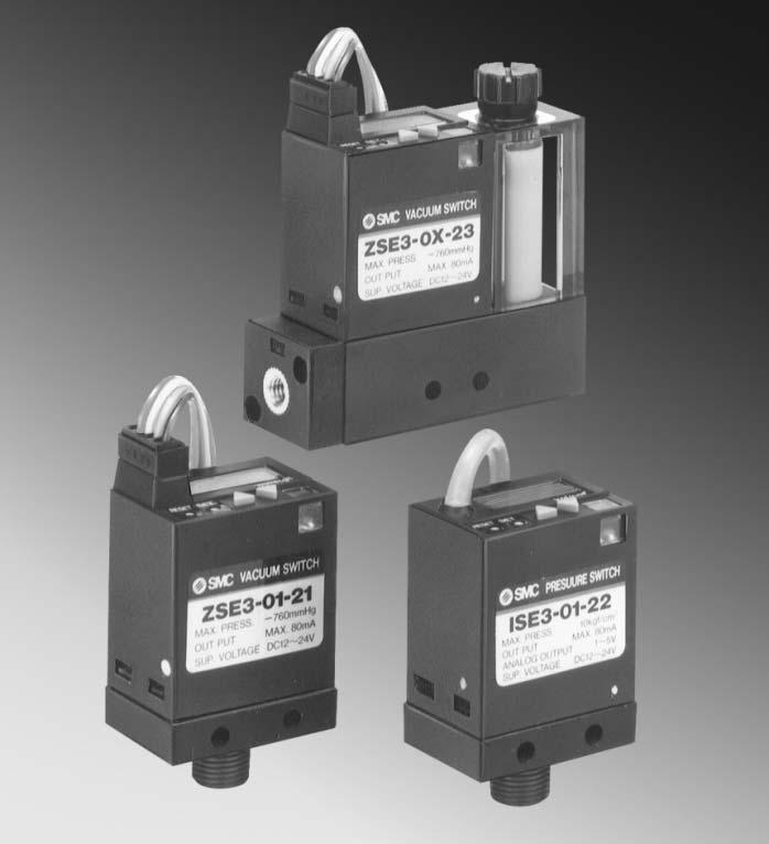LCD Readout Digital Pressure Switch Series SE/ISE (For Vacuum) (For Positive Pressure) For General Pneumatics Push-button calibration allows for precise and simple set up.
