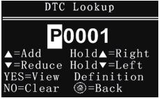 1 DTC Lookup If the code you have selected does not have definition, scan tool will display