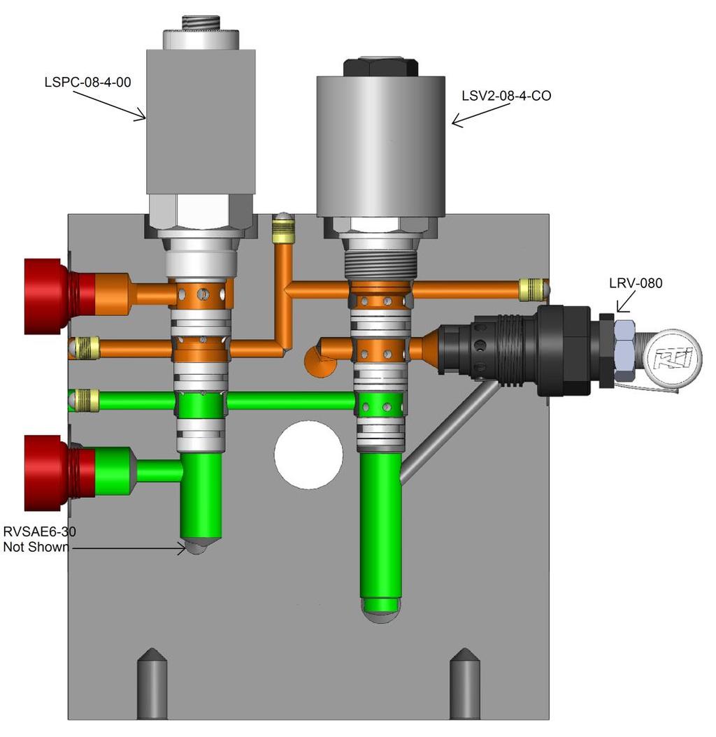 Tel. 949.752.8818 Fax 949.756.1520 D. When cylinder reaches the end of its stroke fluid bypasses to tank via 2 nd relief valve (RVSAE6-30) set @ 1500 psi.
