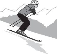 (b) The diagram shows a skier who is accelerating down a steep ski slope. (i) (ii) Draw an arrow on the diagram to show the direction of the resultant force acting on the skier.