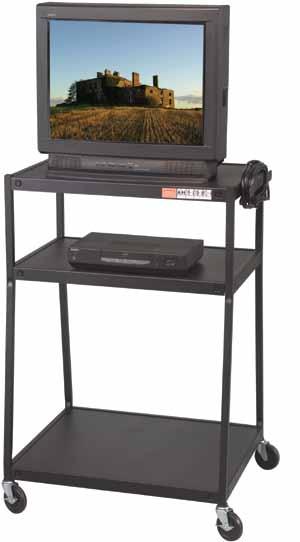 Each cart includes a UL/CSA approved electrical assembly with four outlets and a 25' cord. Optional safety strap to secure the TV to the cart is available.