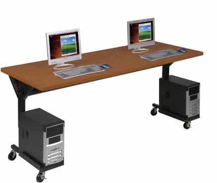 Both leveling glides and heavy duty 3" casters (two locking) are included with each table. Optional CPU holders are available separately for use as a workstation.