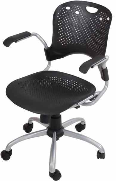 Seating Ventilation holes add style and breathability. Task chair shown with optional arms. Stack chair shown with optional casters. 17" to 20" Breathable and durable plastic!
