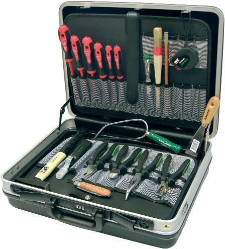 Hard-top tool cases Tool case Rolly rigid case, made of ABS-plastic material, black, integrated rolls and pull-out handle in the bottom, locks of alu-press-casting, empty.