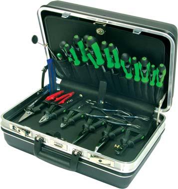 Hard-top tool cases Network-Servicecase Hard-top case, black, for electricians and network technicians, 2 tool kits (one with document pocket), bottom half of case contains 8 small removable boxes,