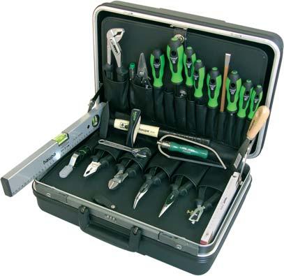 screwdrivers, PH, size 1 and 2 Socket wrench set, 1/4, 33 pieces PUK pocket saw, fixed handle Bench hammer, 300 g Cable stripping knife, plastic scales VDE/GS Voltage tester Combination snips, 190 mm