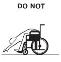 DO NOT lean forward out of the wheelchair any further than the length of the armrests.