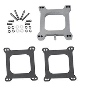 Designed to fit the standard Holley/Carter bolt pattern. These precision die cast aluminum spacer kits are complete with studs, washers, nuts, and gaskets.