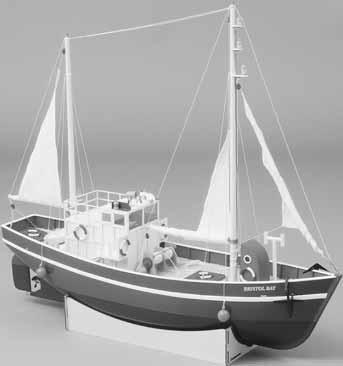 Authentic scale details are painted and applied; the fiberglass hull is painted and the cabin features working mast and cabin lights.