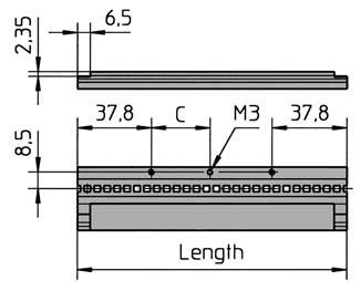 2.6.3.3 Insulating Strips 66-901 Plastic grey In use with extrusions 66-112, 66-192, 66-193, 66-288 1 insulating strip without assembly material 4.35 2.4 0 2.4 4.35 Ø3.2/5.08 01.8 3.2 2.6.3.3 Insulating Strips 66-901 Length for HP mm inch 42 216.