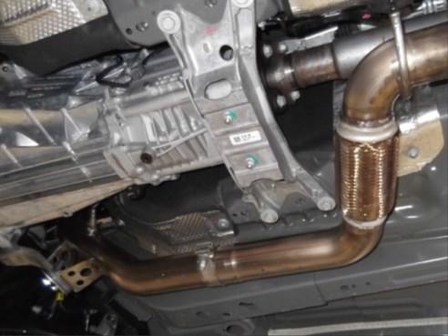 42. Once all the exhaust components are connected and adjusted to hang in the