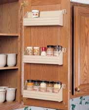 The Door Mount Spice Rack is made of heavy-gauge white wire and easily installs with just four screws. 21-3/8" 543 mm Width Refer to product dimensions.