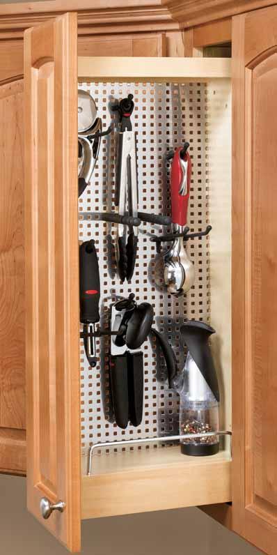 inches of flexibility for trouble-free  Additional accessory hooks can be purchased separately (see page 70). THIS PRODUCT IS INSTALLED IN A TYPICAL 9" CABINET WITH A 5½" TO 6" OPENING.