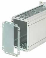 perforation areas in the cover plates, a perforation degree of up to 65 % is possible cover plate versions (solid, perforated, perforated for guide rail mounting) Width of frame-type plug-in units