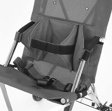 38 Fig.39 The trunk support is attached to the chair with straps that wrap behind the seat back and connect with Velcro. Fig. 39 Support is achieved by pulling each triangular flap toward the appropriate side, then securing it by wrapping the strap around the frame and attaching with Velcro.