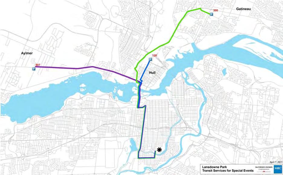 The special STO routes prior to the event will travel from Downtown Gatineau over the Chaudière Bridge, and use Bronson Avenue and Sunnyside for access to Lansdowne Park.